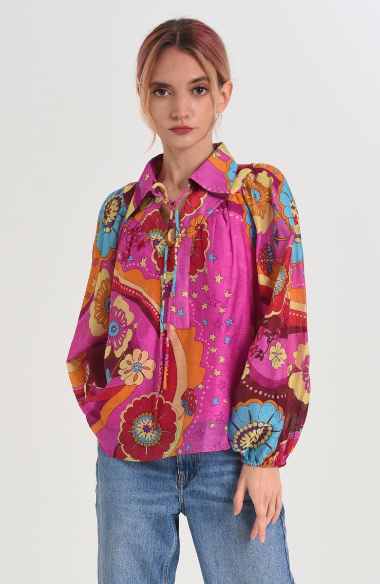 CIEBON Elisa Print Tie Neck Top, Alternate, color, 