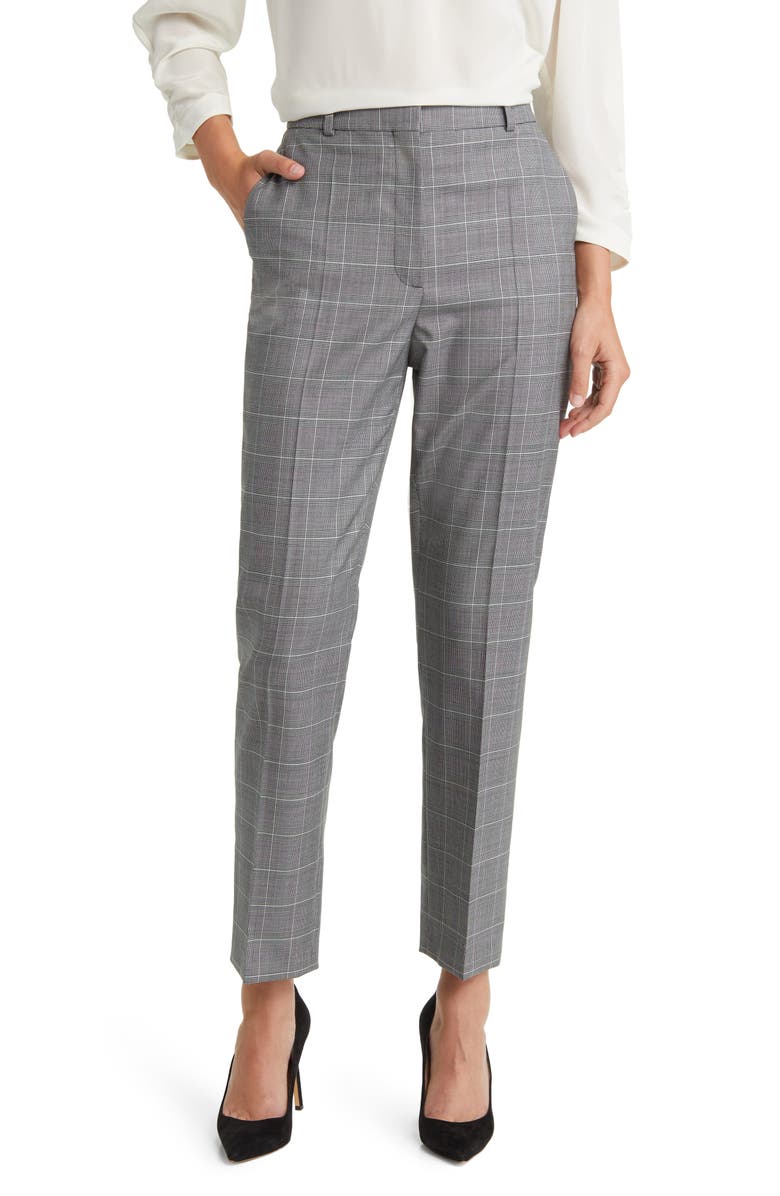 BOSS Tamarina Plaid Virgin Wool Pants, Main, color, 
