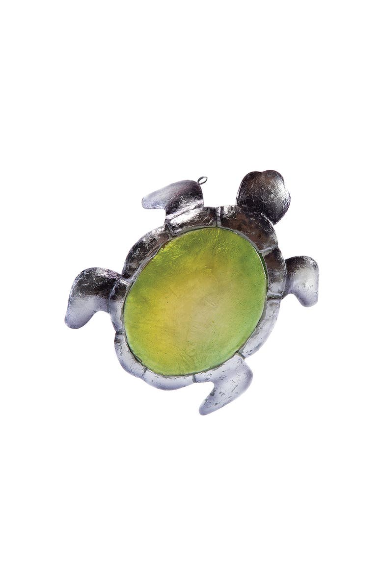 Silver Leaf Sea Turtle Christmas Tree Ornament, Main, color, Silver
