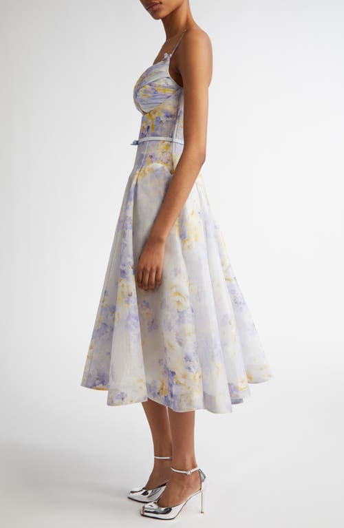 Shop Zimmermann Floral Twist Front Cutout Organza Midi Dress In Lilac Floral