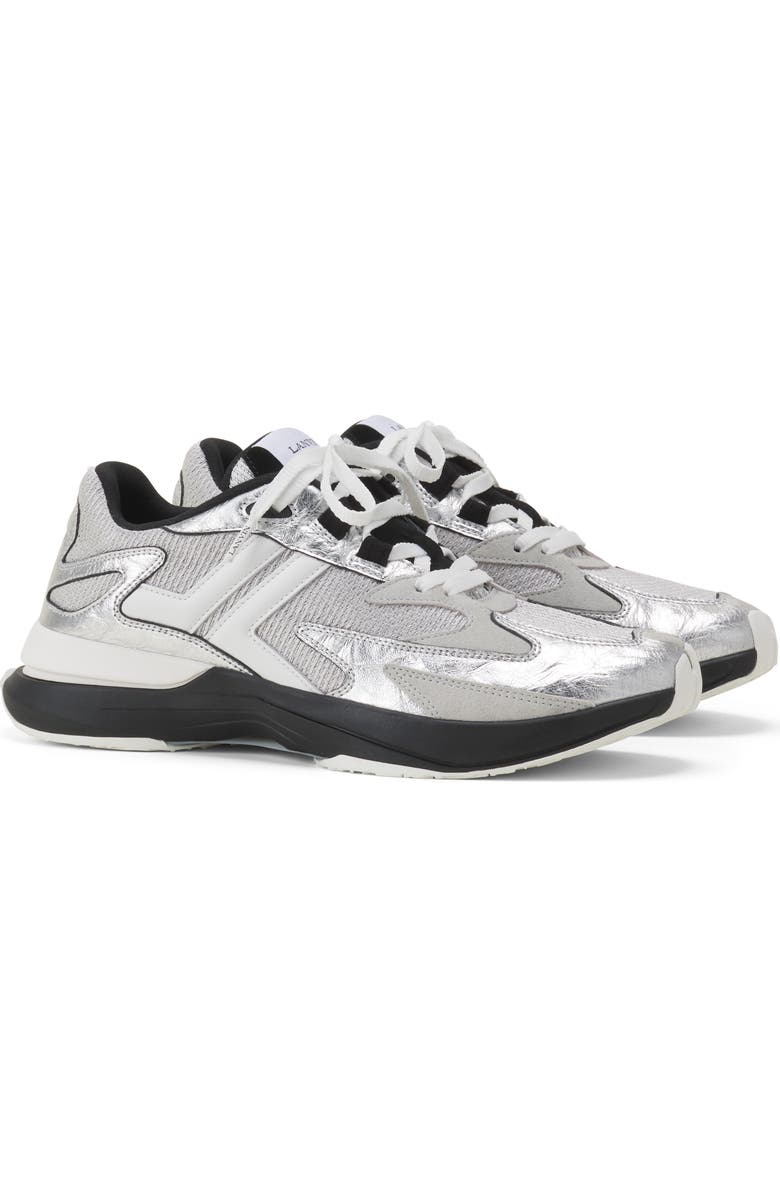 Lanvin Jla Sneakers In Crinkled Metallic Leather, Alternate, color, Silver