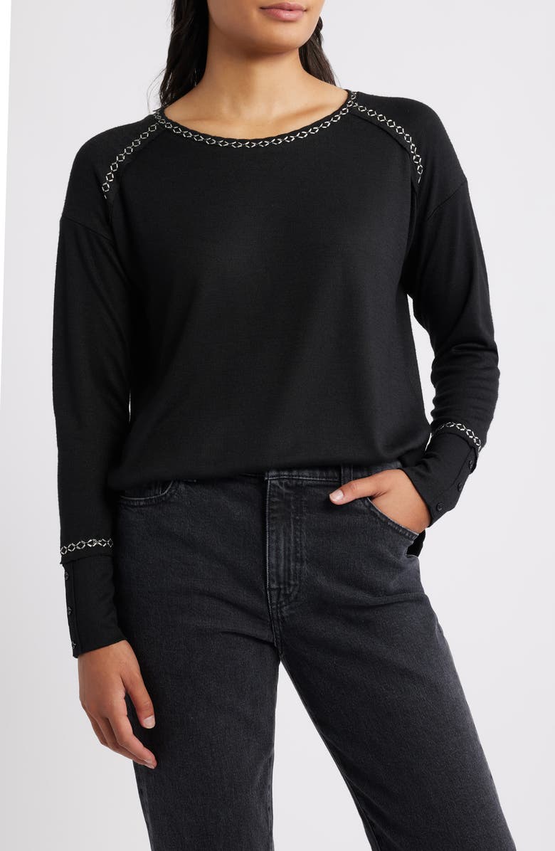 Bobeau Edge Stitch Tunic Top, Main, color, Black