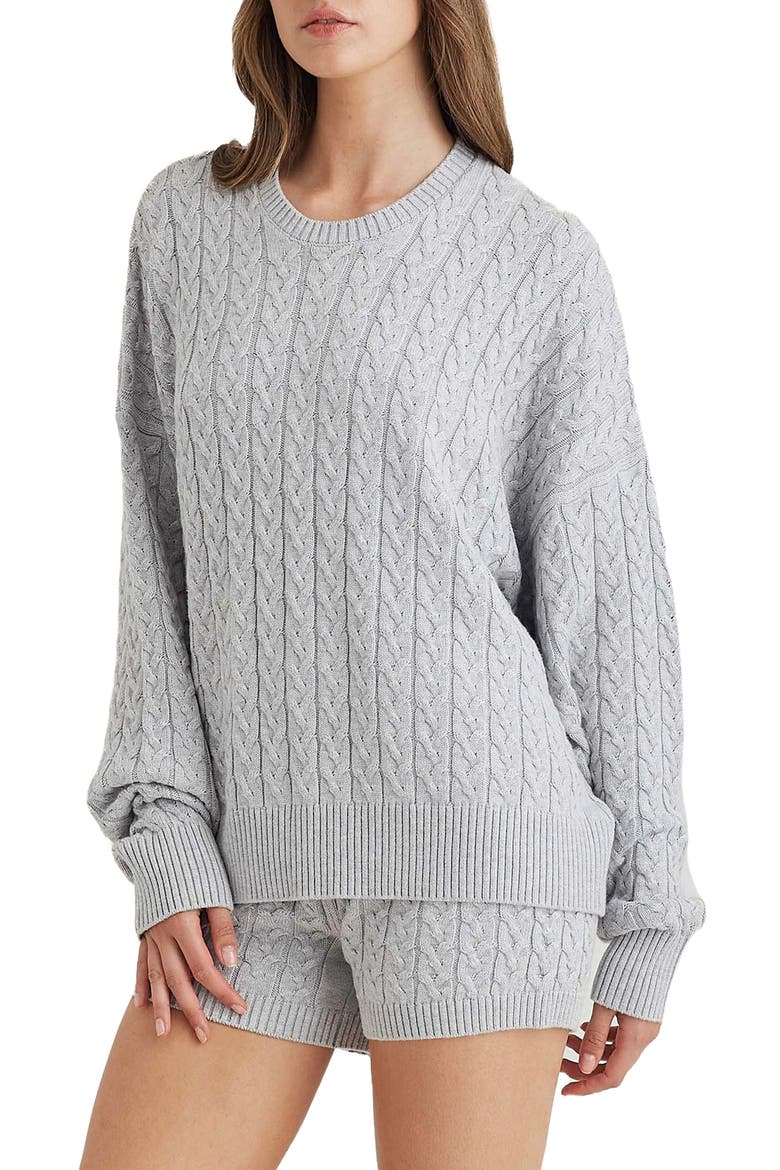 Cozy Cable Long Sleeve Pajama Top, Alternate, color, GREY