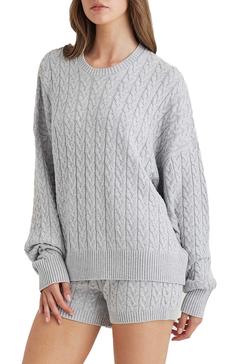 Papinelle Cozy Cable Long Sleeve Pajama Top, Alternate, color, Grey