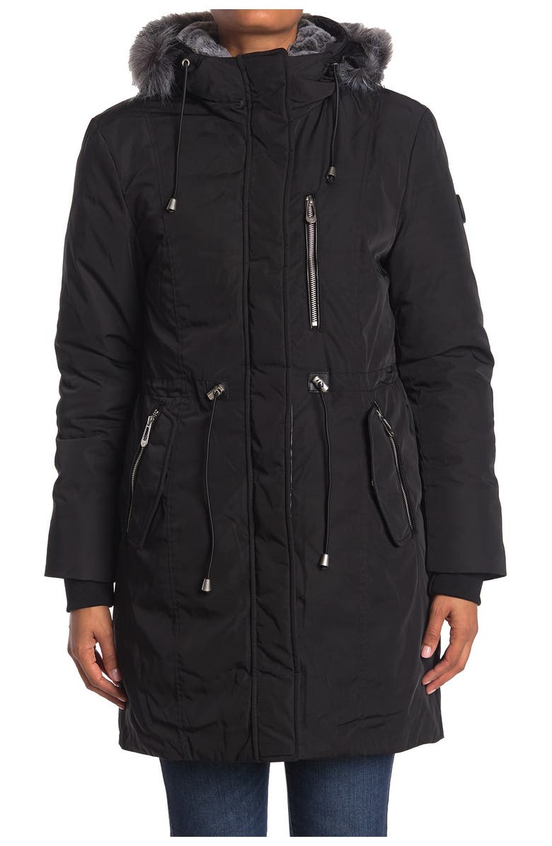 Noize Scarlet Heavyweight Coat With Fuax Fur Hood, Alternate, color,