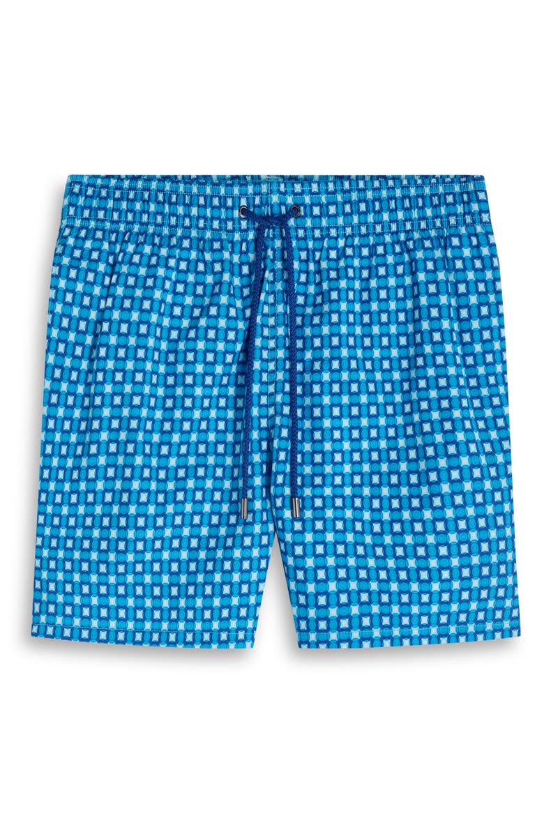 Bugatchi Kai Geo Print Swim Trunks, Alternate, color, Aqua