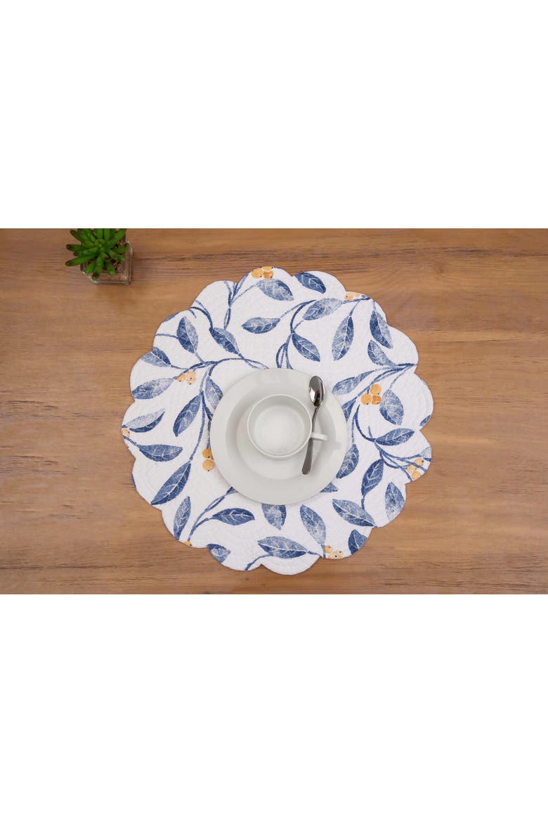 Laurelwood Quilted Round 100% Cotton Set of 6 Placemat 17", Alternate, color, Blue