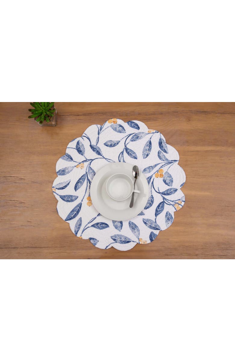 C&F Home Laurelwood Quilted Round 100% Cotton Set of 6 Placemat 17", Alternate, color, Blue