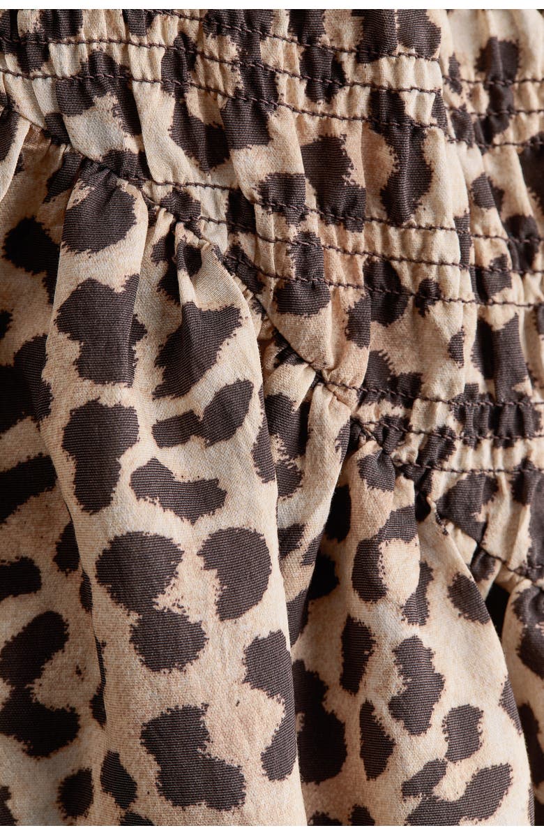 H&M Smocked-bodice Dress, Alternate, color, Light Beige/Leopard Print