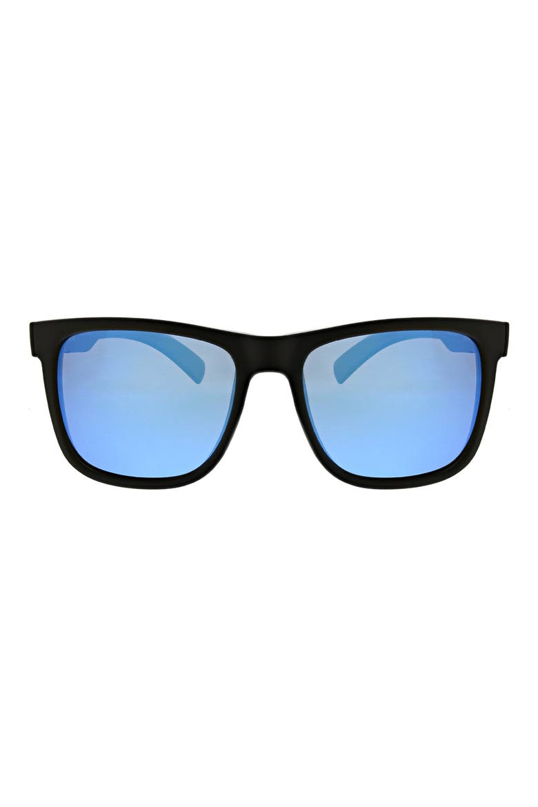 56mm Polarized Square Sunglasses, Main, color, MATTE BLACK/BLUE