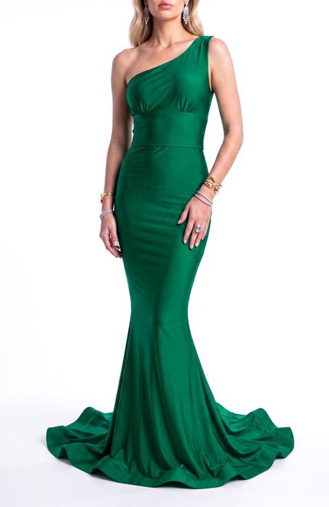 One-Shoulder Tie-Back Mermaid Evening Gown