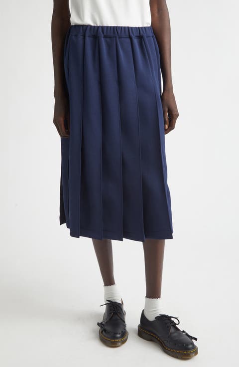 Pleated Jersey Midi Skirt