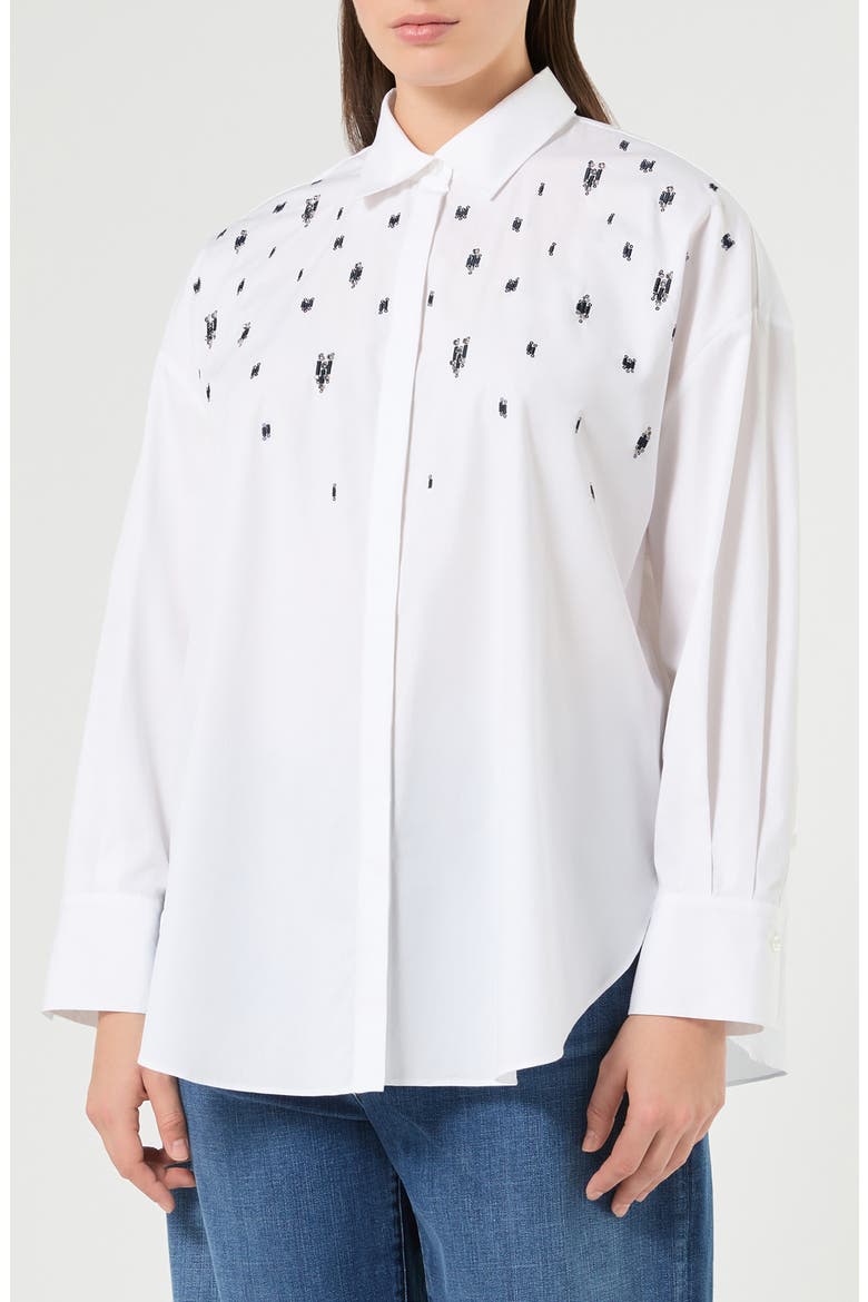 Beaded Long Sleeve Poplin Shirt, Main, color, OPTICAL WHITE