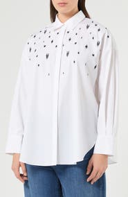 Marina Rinaldi Beaded Long Sleeve Poplin Shirt