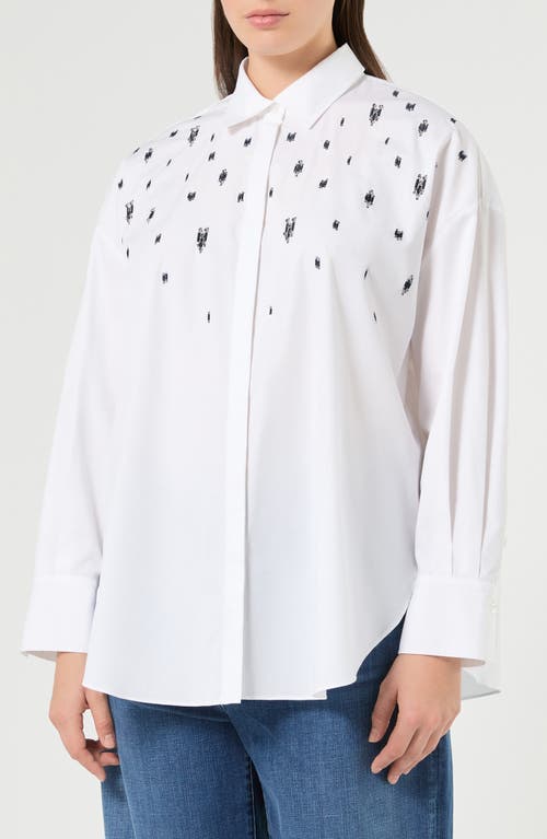 Marina Rinaldi Beaded Long Sleeve Poplin Shirt In Optical White