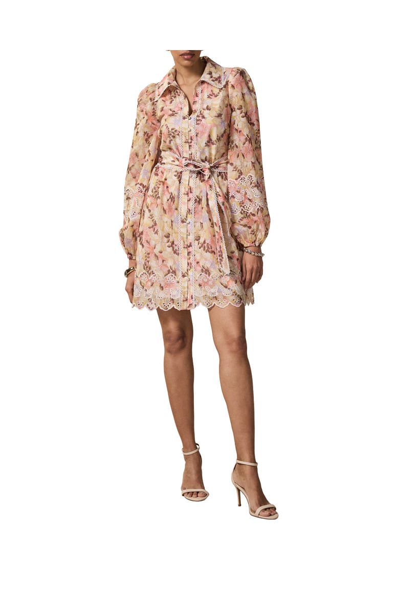 Floral Print Scallop Hem Mini Dress, Main, color, Light Pink