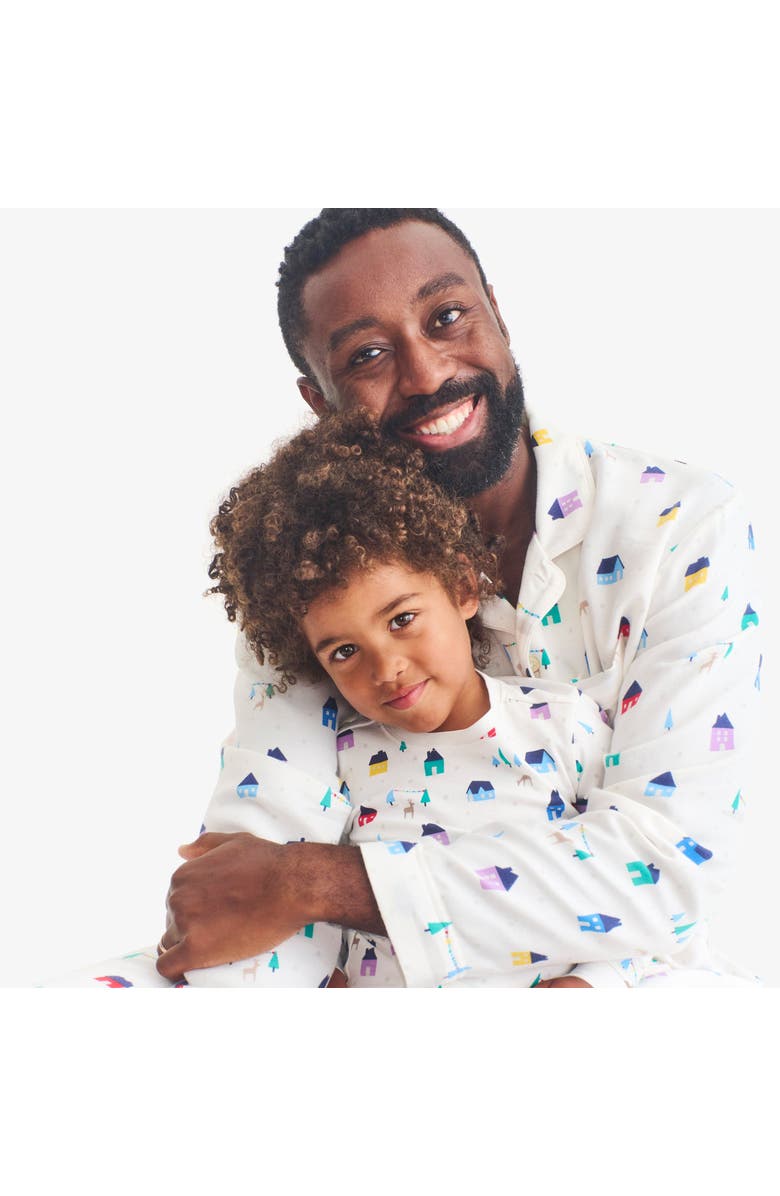 Primary Adult Flannel Holiday Pj Top, Alternate, color, Ivory Winter Village