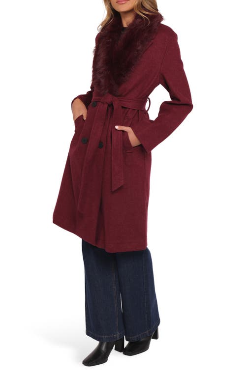 Petal And Pup Petal & Pup Nina Belted Faux Fur Collared Coat In Burgundy