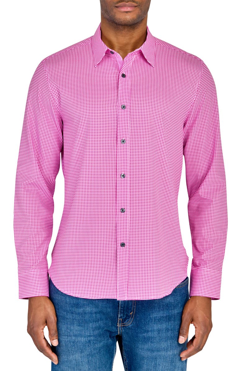 CONSTRUCT Gingham Long Sleeve Button Front Shirt, Main, color, Pink