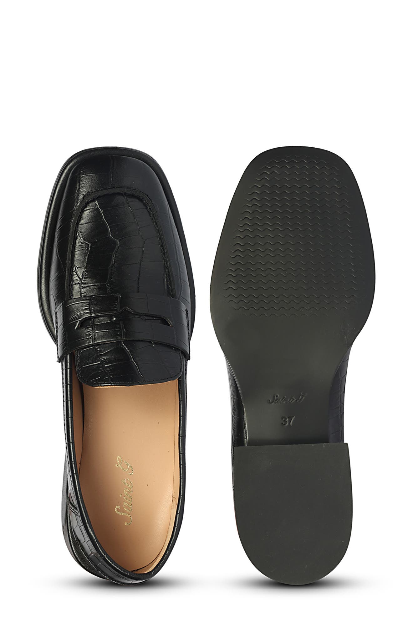 SAINT G Carla Croc Embossed Loafer, Alternate, color, Black