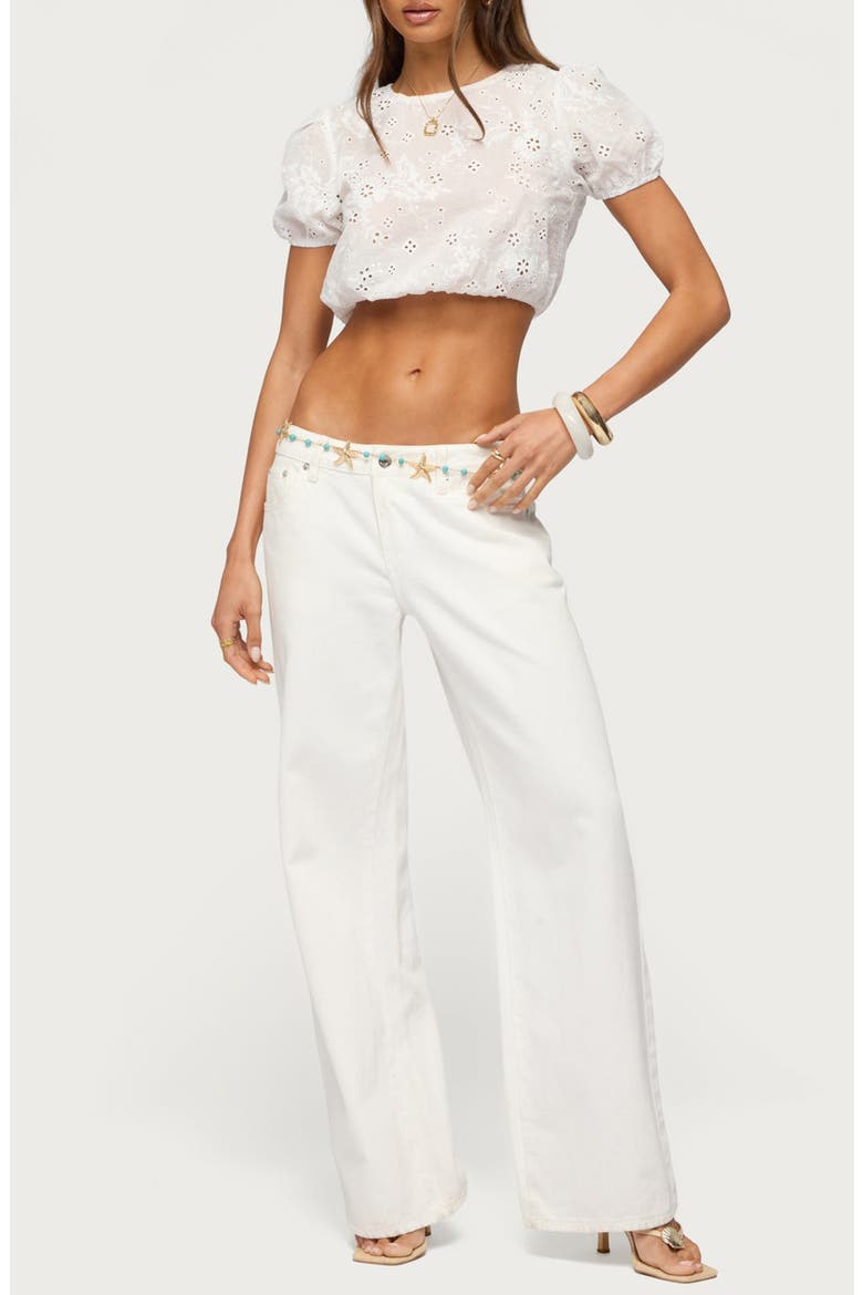 Vessey Eyelet Bubble Crop Top, Alternate, color, WHITE