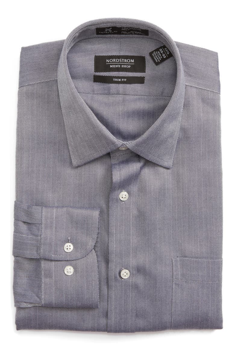Mens Shop Smartcare™ Trim Fit Herringbone Dress Shirt, Alternate, color, NAVY PATRIOT