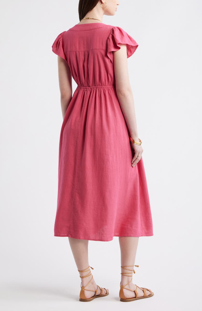 Treasure & Bond Short Sleeve Button Down Linen Blend Midi Dress, Alternate, color, Pink Carmine