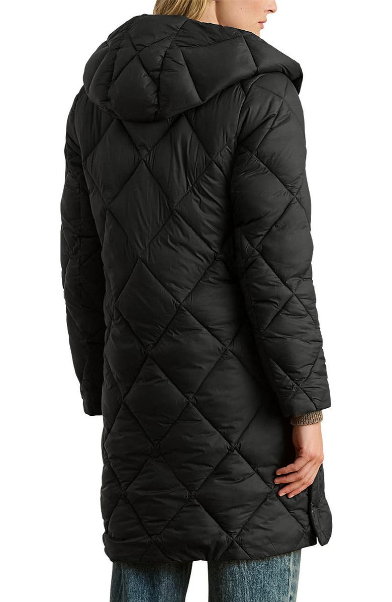 Lauren Ralph Lauren Soft Quilted Hooded Longline Coat, Alternate, color, Black