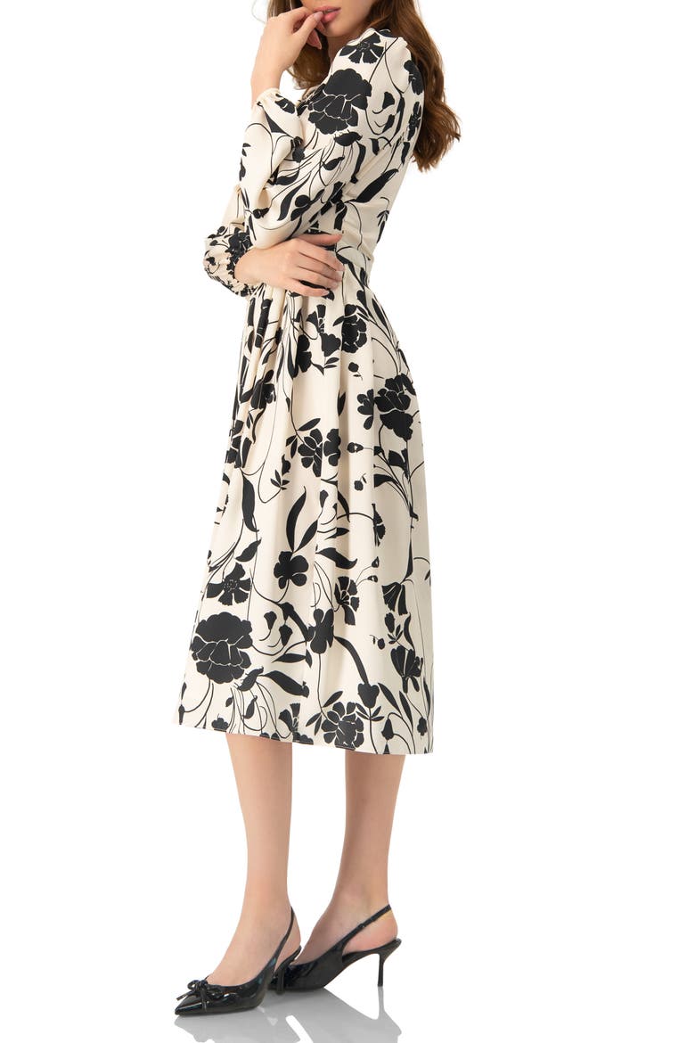 V-Neck Midi Dress with Long Sleeves, Alternate, color, Bone