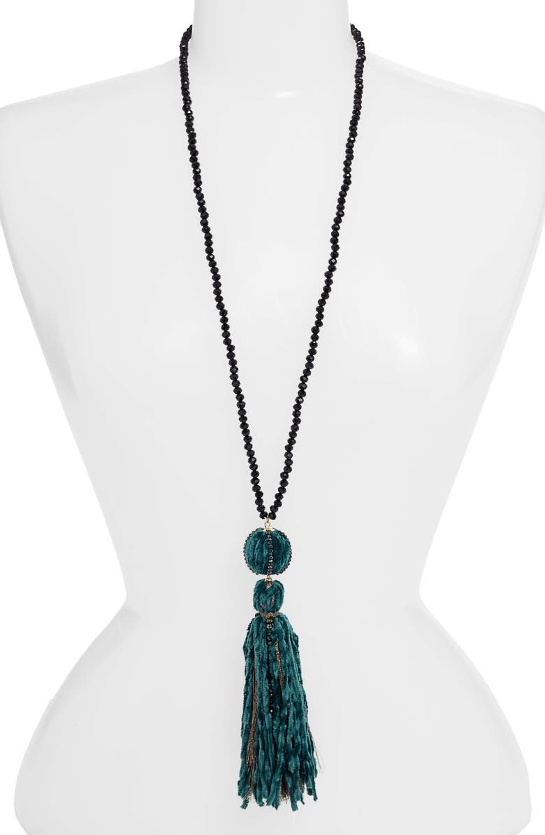 Stella + Ruby Velvet Tassel Necklace, Main, color,