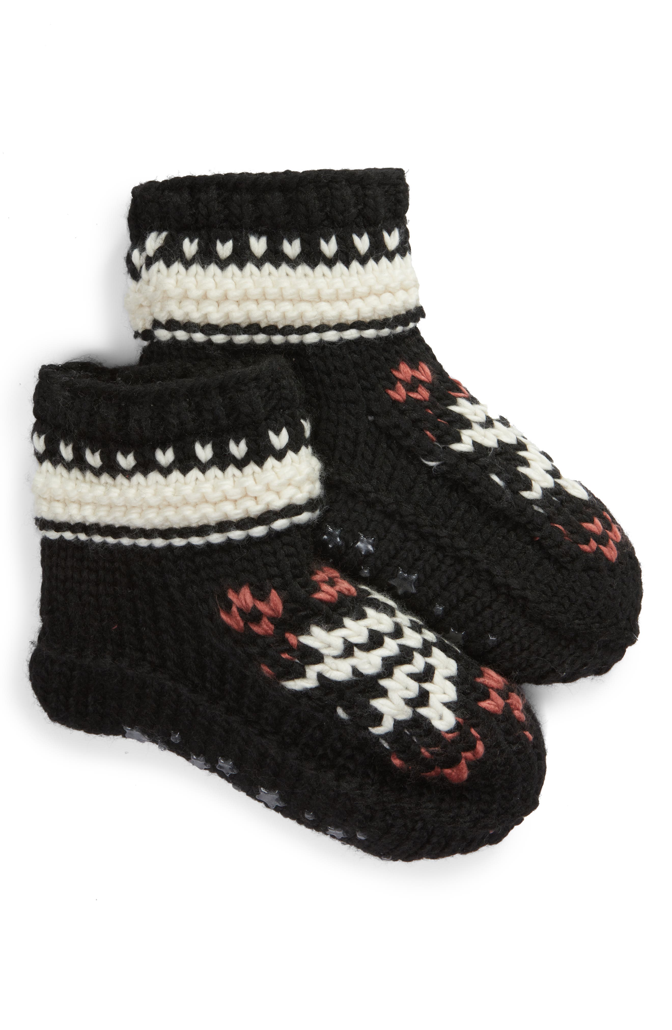 Nordic Flake Fleece Lined Slipper Socks, Main, color, BLACK