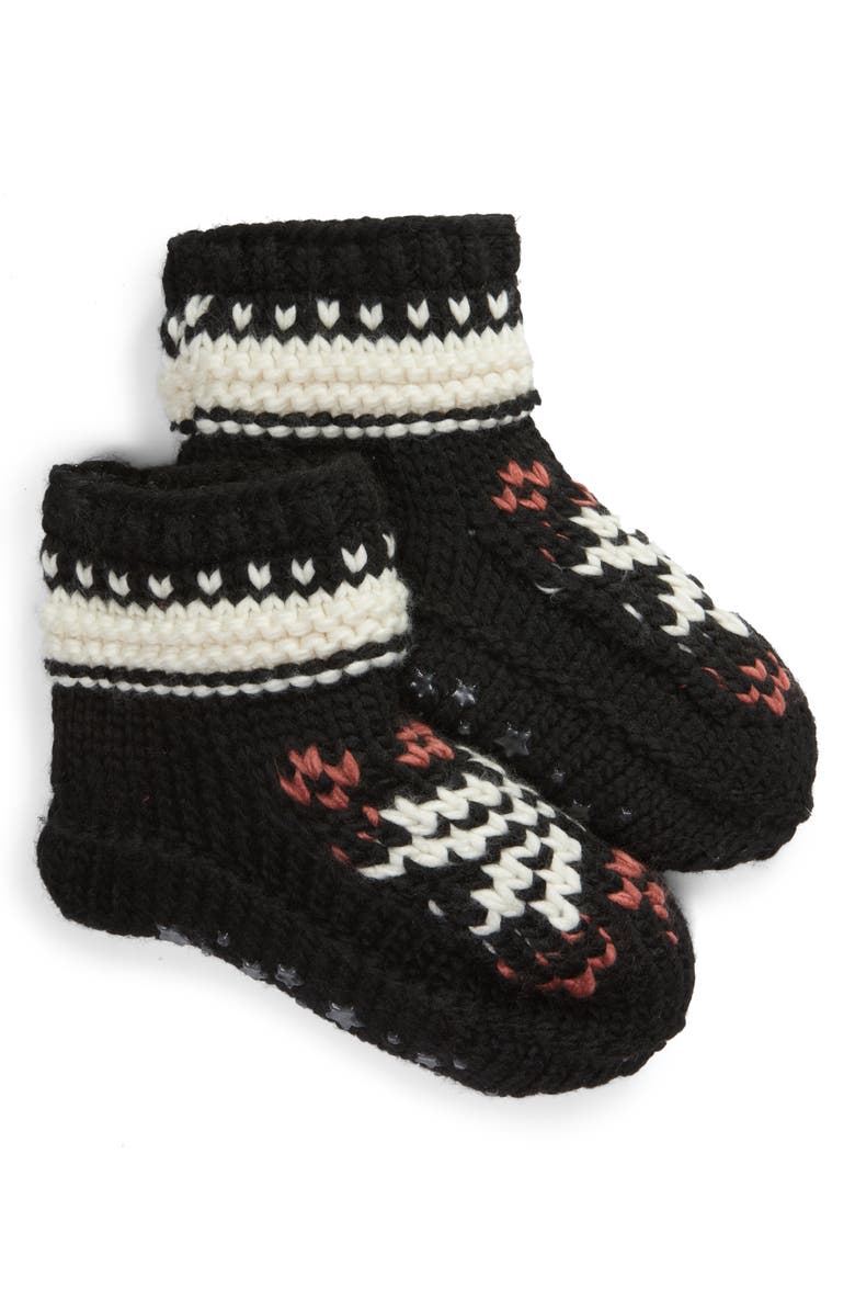 MeMoi Nordic Flake Fleece Lined Slipper Socks, Main, color, Black