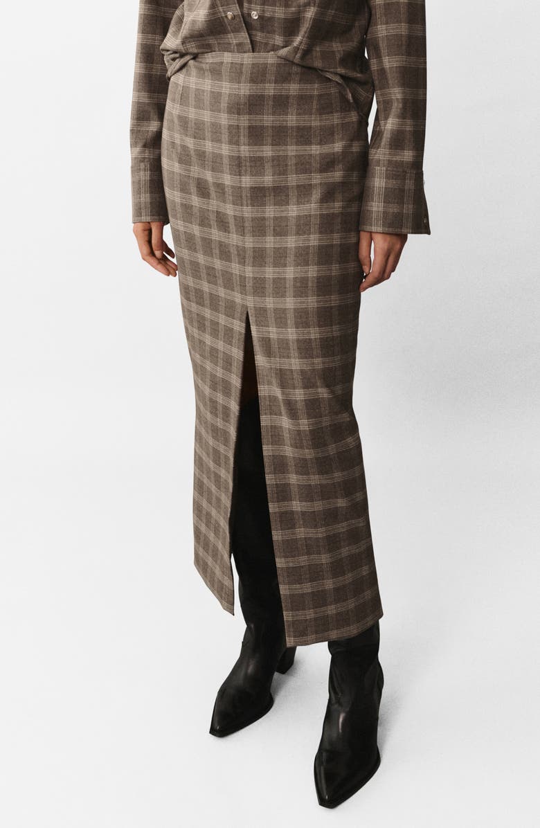 MANGO Check Split Front Maxi Skirt, Main, color, 