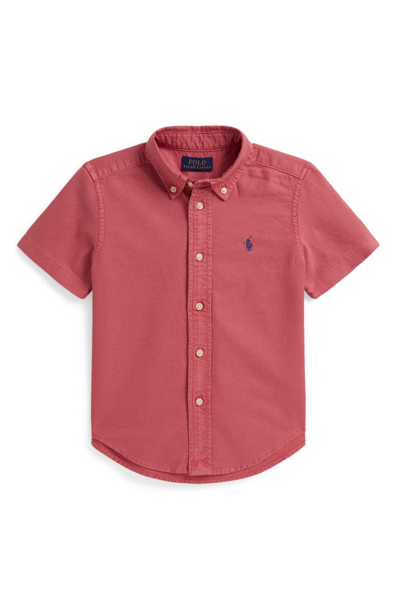 Polo Ralph Lauren Kids' Short Sleeve Cotton Oxford Button-Down Shirt, Main, color, Adirondack Berry