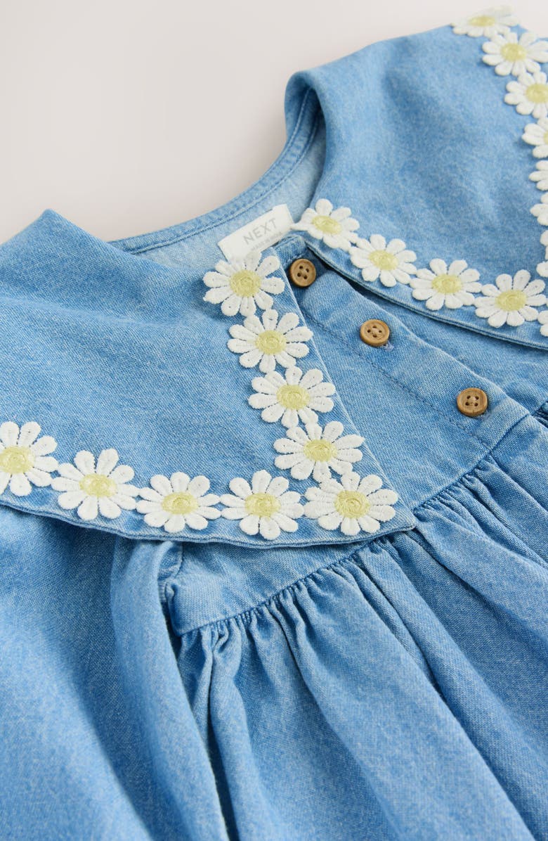 NEXT Kids' Daisy Embroidered Long Sleeve Denim Dress, Alternate, color, Blue