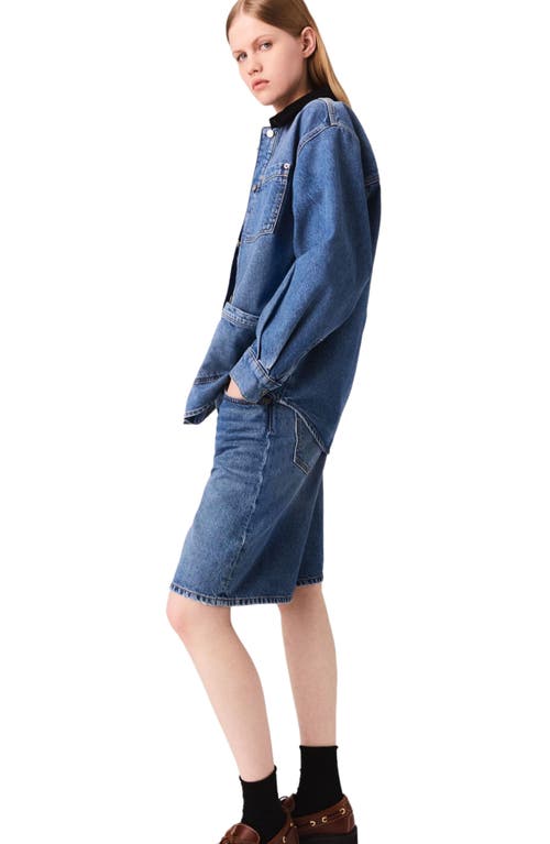 Maje Womens Blue Cord-collar Relaxed-fit Denim Jacket In Blue
