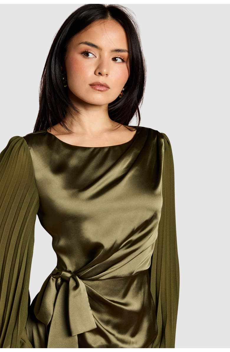 Coast Petite Satin Pleated Flare Mini Dress, Alternate, color, Olive