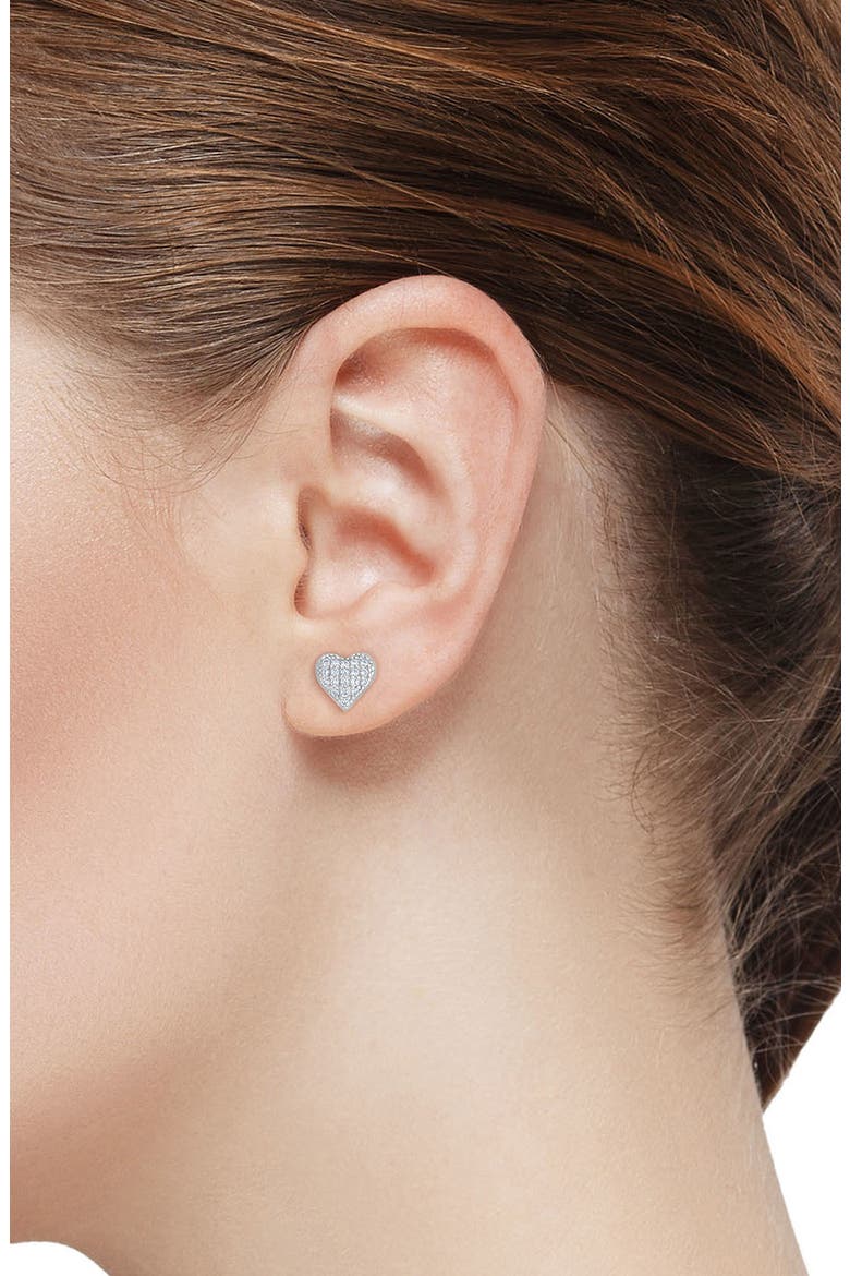 Kids' Pavé Cubic Zirconia Heart Stud Earrings, Alternate, color, SILVER
