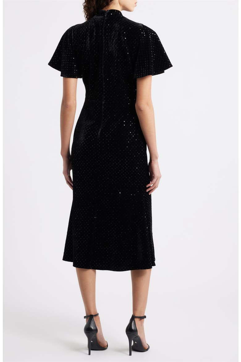 Sequin Embellished Velvet Midi Dress, Alternate, color, BLACK
