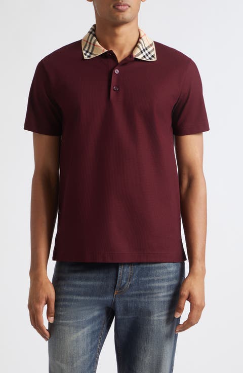 Evan Check Collar Cotton Piqué Polo