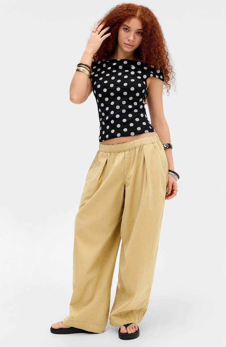 BDG Urban Outfitters Fia Off the Shoulder Polka Dot Mesh Top, Alternate, color, Black Spot