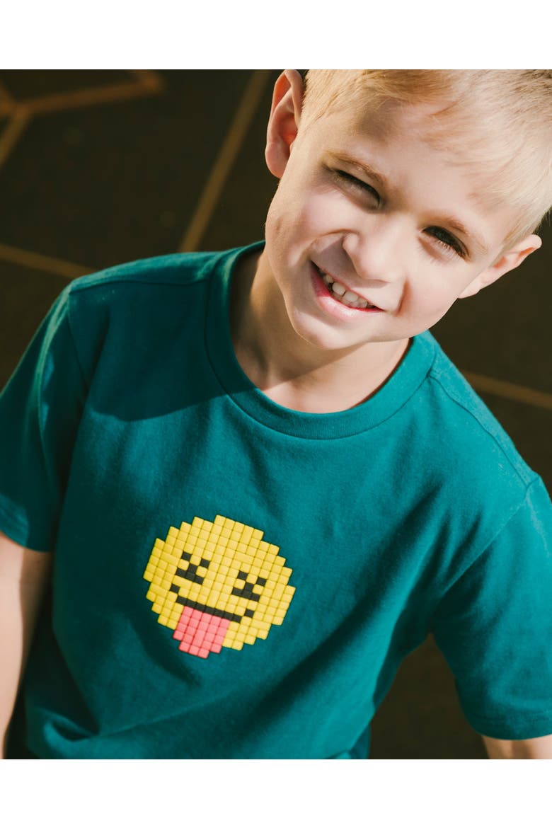 Organic Cotton Jersey Smiley Face Graphic T-Shirt, Alternate, color, Dark Turquoise