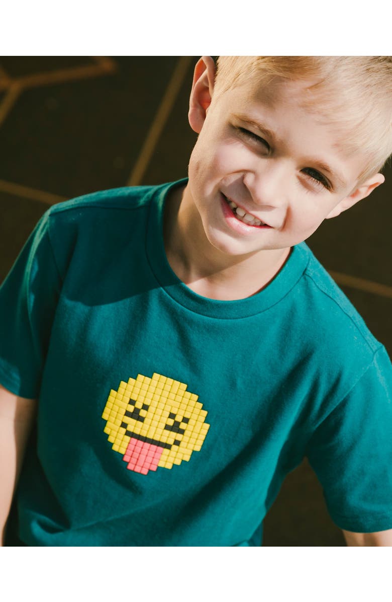 Deux par Deux Organic Cotton Jersey Smiley Face Graphic T-Shirt, Alternate, color, Dark Turquoise