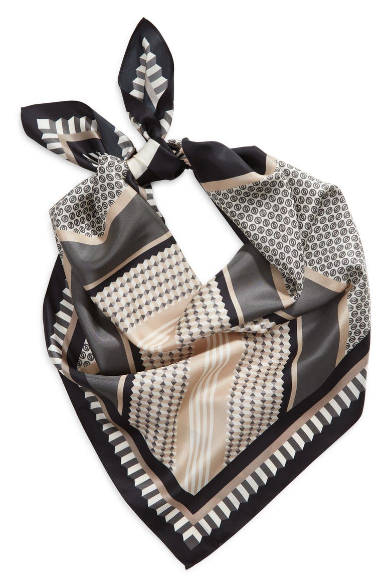 Print Silk Square Scarf, Alternate, color, BLACK ACUTE GEO