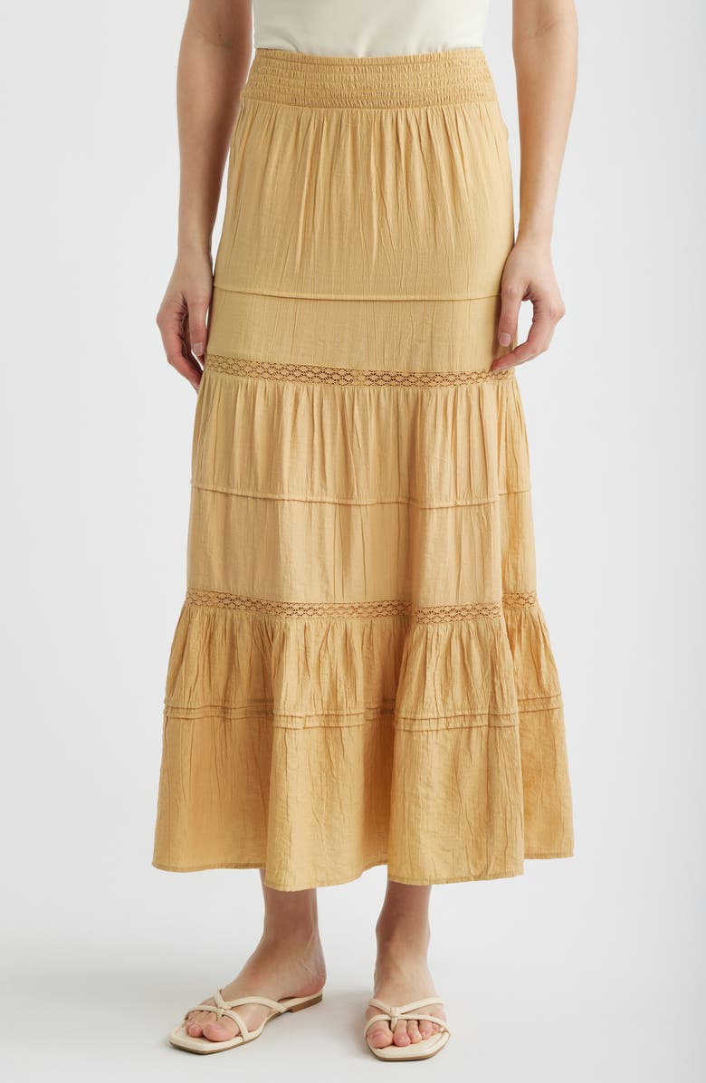 PER UNA BY M&S Lace Trim Tiered Maxi Skirt, Main, color, Sandstone Brown
