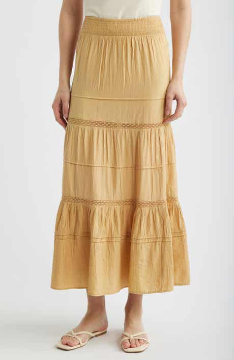 Lace Trim Tiered Maxi Skirt