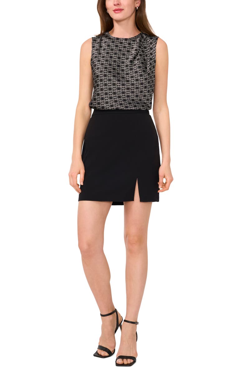 Halogen<sup>®</sup> Single Pleat Sleeveless Satin Shell, Alternate, color, Rich Black Geo