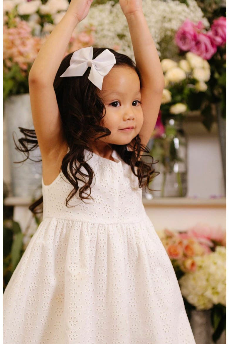 Girls' Organic Eyelet Bow Shoulder Dress, Kids, Alternate, color, White Eyelet