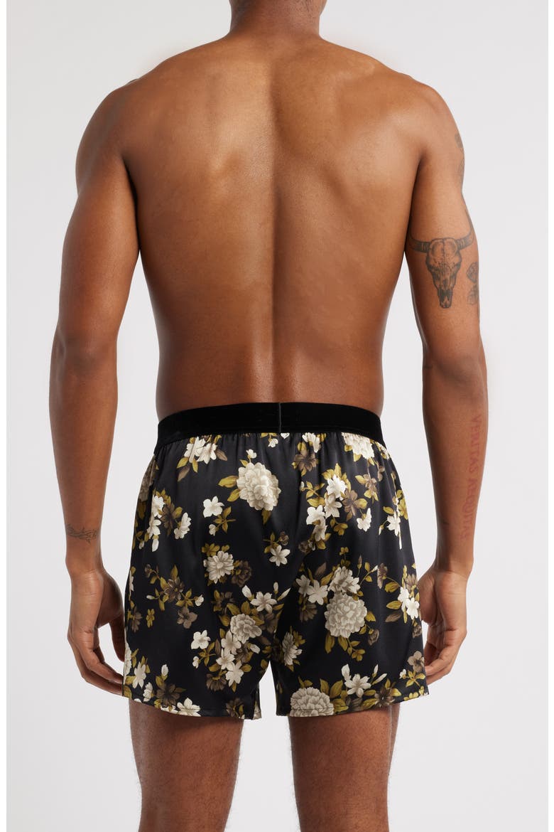 Floral Print Stretch Silk Boxers, Alternate, color, BLACK/ IVORY