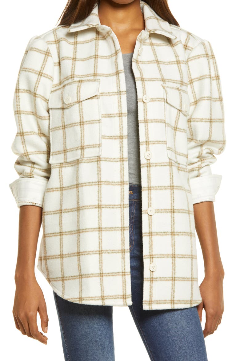 Plaid Puff Sleeve Shirt Jacket, Main, color, IVORY CARSONPANE